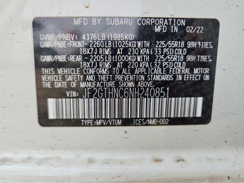49031336 :رقم المزاد ، JF2GTHNC6NH240851 vin ، 2022 Subaru Crosstrek مزاد بيع