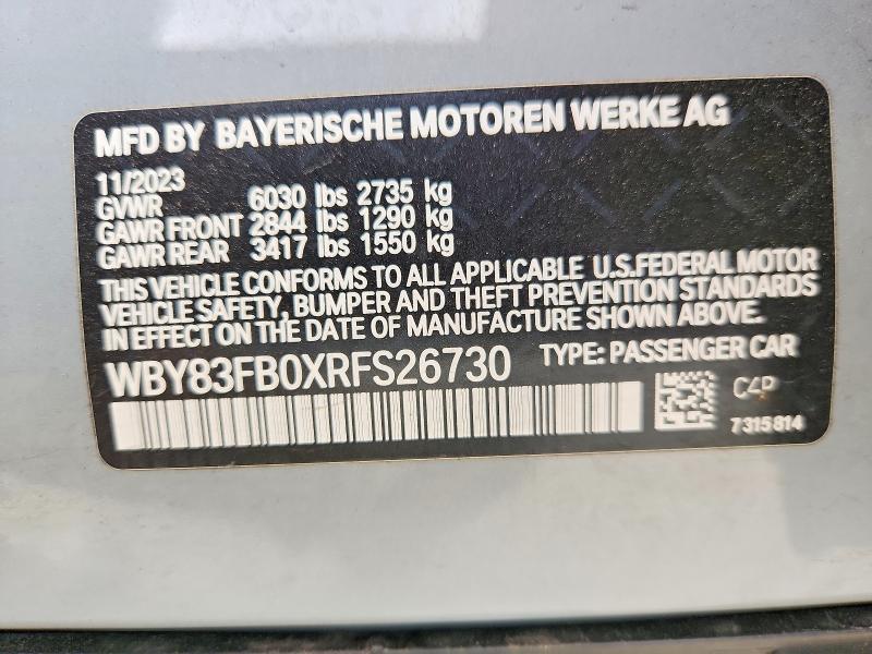Продажа на аукционе авто 2024 Bmw I4, vin: WBY83FB0XRFS26730, номер лота: 51347216