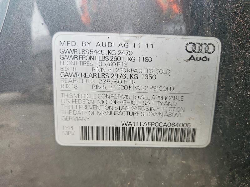49608106 :رقم المزاد ، WA1LFAFP0CA064005 vin ، 2012 Audi Q5 مزاد بيع