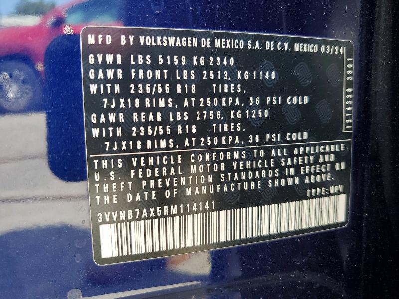 49773406 :رقم المزاد ، 3VVNB7AX5RM114141 vin ، 2024 Volkswagen Tiguan مزاد بيع