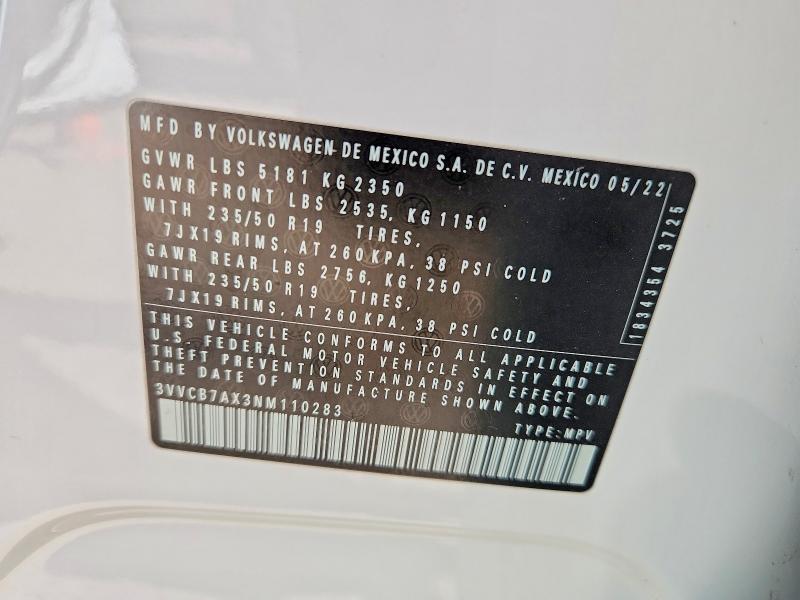 Aukcja sprzedaży 2022 Volkswagen Tiguan, vin: 3VVCB7AX3NM110283, numer aukcji: 51288766