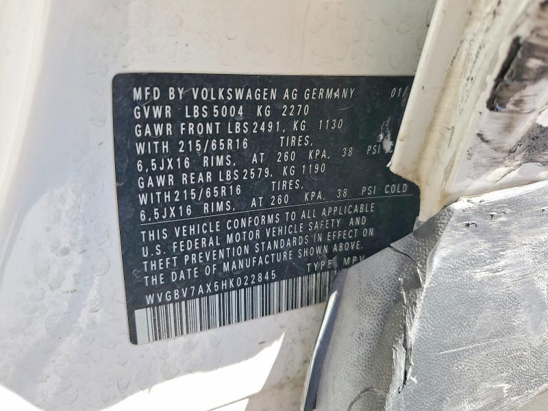 48177166 :رقم المزاد ، WVGBV7AX5HK022845 vin ، 2017 Volkswagen Tiguan مزاد بيع
