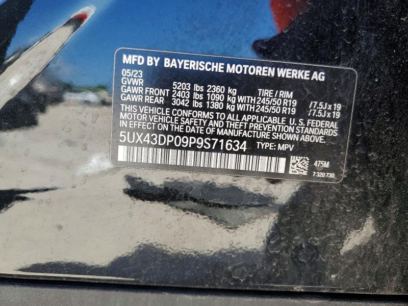 2023 Bmw X3 მანქანა იყიდება აუქციონზე, vin: 5UX43DP09P9S71634, აუქციონის ნომერი: 50074326