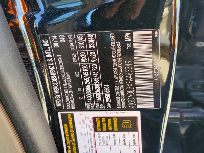 Aukcja sprzedaży 2015 Mercedes-benz Ml, vin: 4JGDA0EBXFA463349, numer aukcji: 51605546