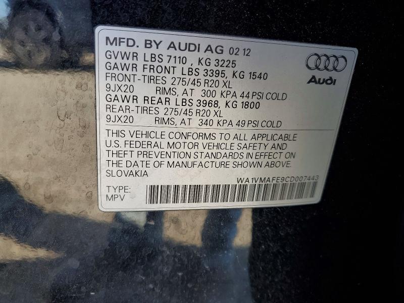 Продажа на аукционе авто 2012 Audi Q7, vin: WA1VMAFE9CD007443, номер лота: 48818626