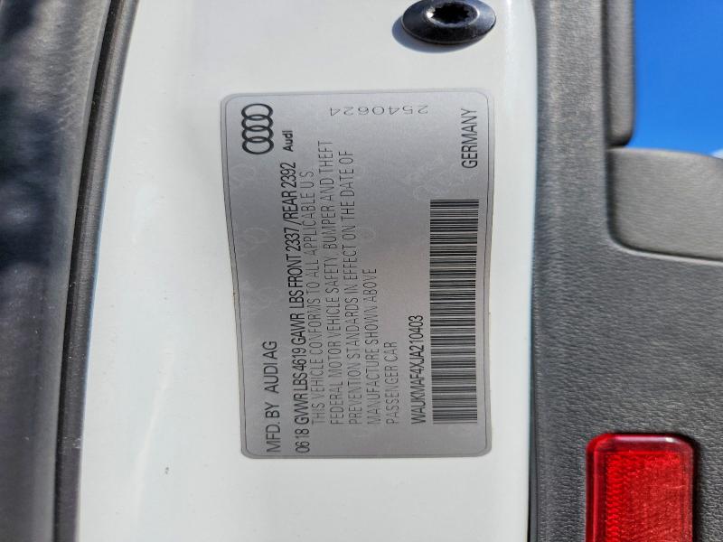 48015906 :رقم المزاد ، WAUKMAF4XJA210403 vin ، 2018 Audi A4 مزاد بيع