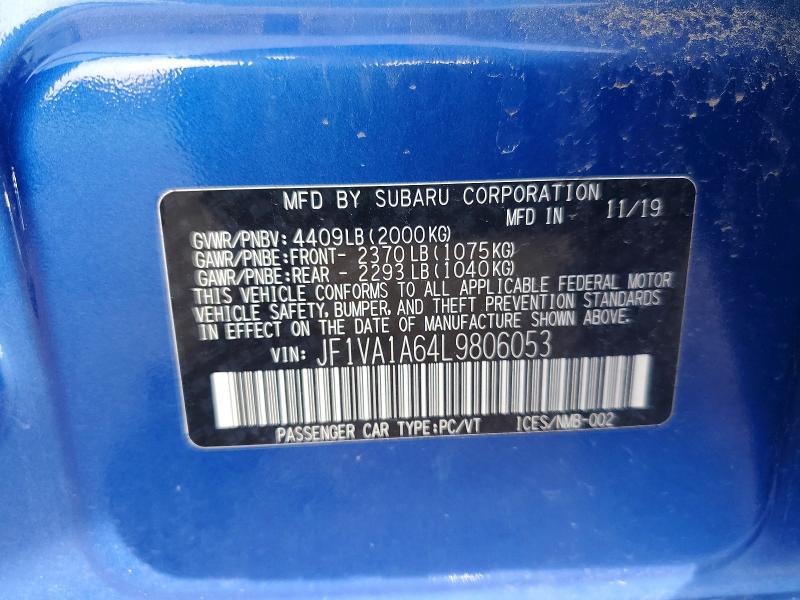 Продажа на аукционе авто 2020 Subaru Wrx, vin: JF1VA1A64L9806053, номер лота: 51362426