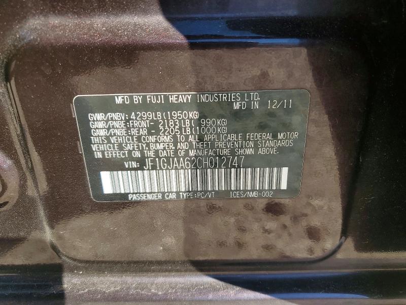 Aukcja sprzedaży 2012 Subaru Impreza, vin: JF1GJAA62CH012747, numer aukcji: 49120906