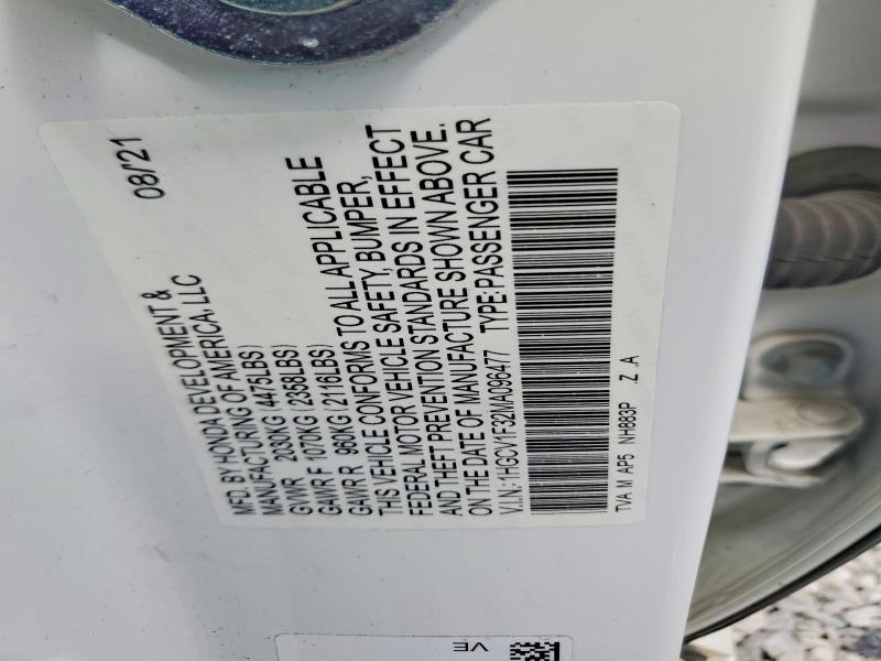 Продажа на аукционе авто 2021 Honda Accord, vin: 1HGCV1F32MA096477, номер лота: 49708296
