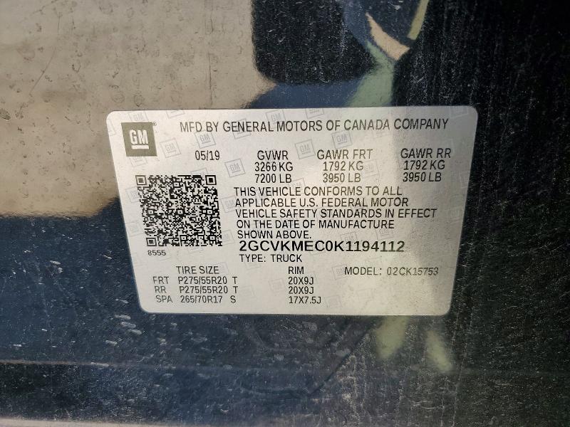 Aukcja sprzedaży 2019 Chevrolet Silverado Ld, vin: 2GCVKMEC0K1194112, numer aukcji: 49451356