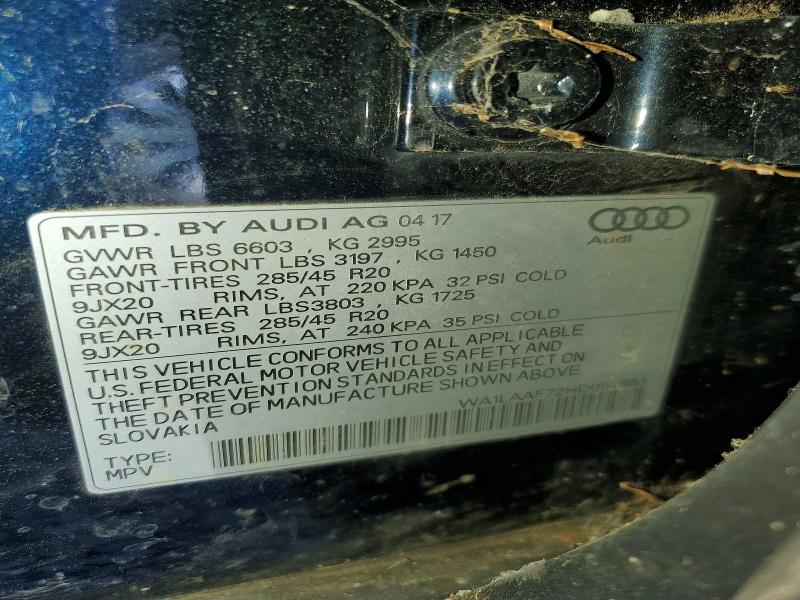 51609446 :رقم المزاد ، WA1LAAF72HD054953 vin ، 2017 Audi Q7 مزاد بيع