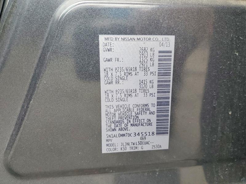 50671936 :رقم المزاد ، 5N1AL0MM7DC345518 vin ، 2013 Infiniti Jx35 مزاد بيع