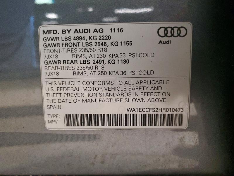 Продажа на аукционе авто 2017 Audi Q3, vin: WA1ECCFS2HR010473, номер лота: 50472746