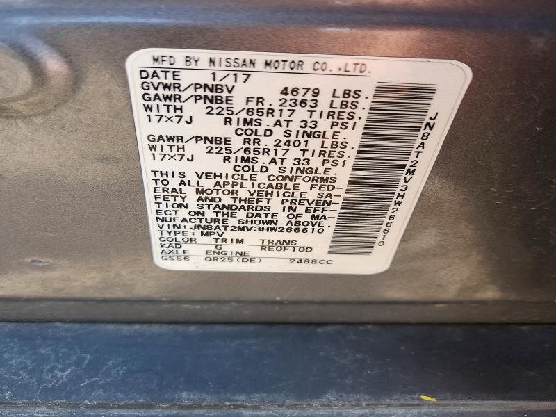Продаж на аукціоні авто 2017 Nissan Rogue, vin: JN8AT2MV3HW266610, номер лоту: 49478616