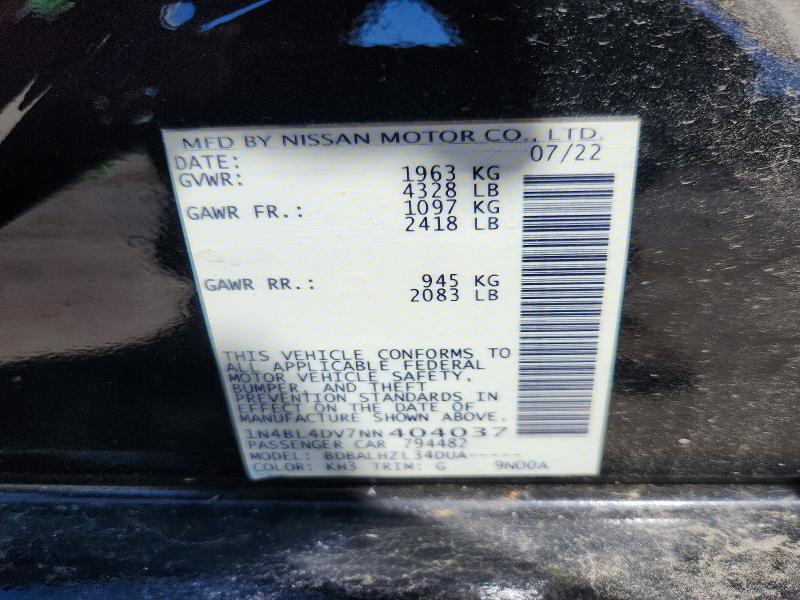 Продаж на аукціоні авто 2022 Nissan Altima, vin: 1N4BL4DV7NN404037, номер лоту: 49997186