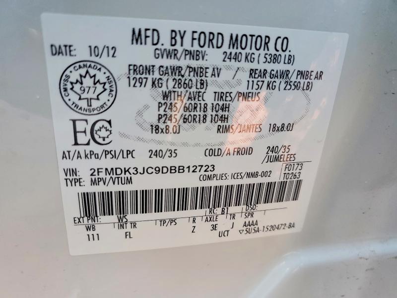 Продажа на аукционе авто 2013 Ford Edge, vin: 2FMDK3JC9DBB12723, номер лота: 48761656