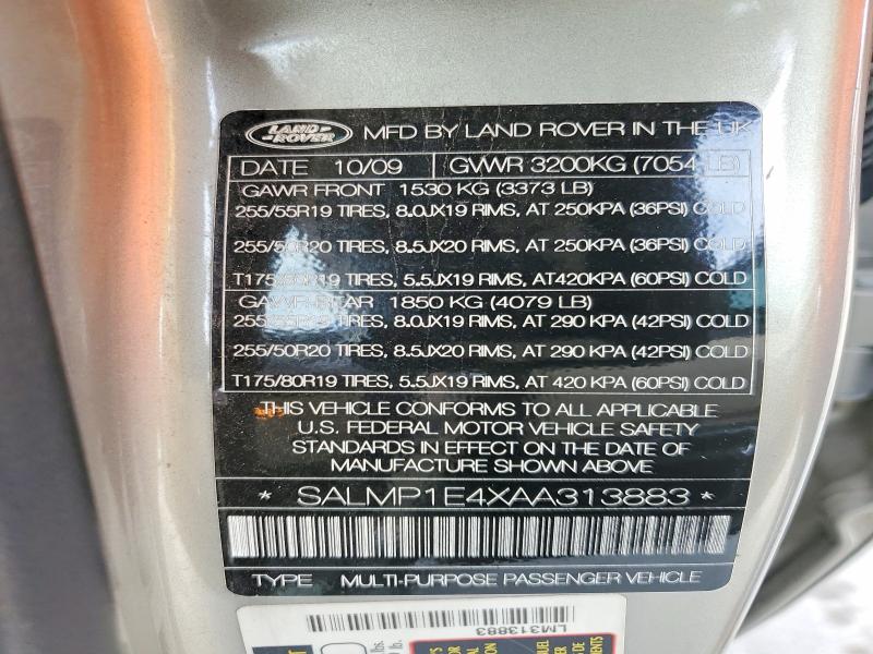 47995286 :رقم المزاد ، SALMP1E4XAA313883 vin ، 2010 Landau Boat Co Range Rover مزاد بيع
