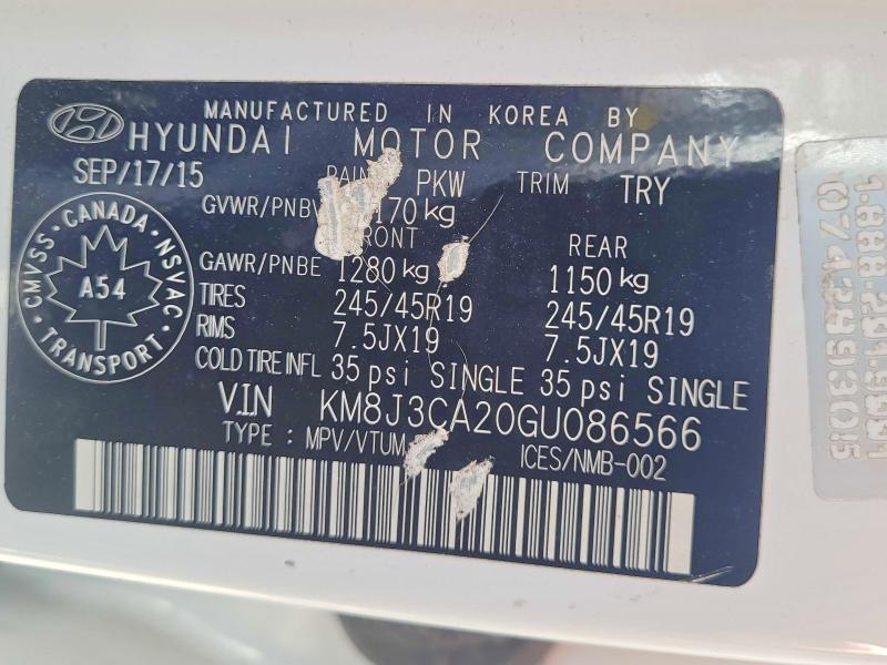 2016 Hyundai Tucson მანქანა იყიდება აუქციონზე, vin: KM8J3CA20GU086566, აუქციონის ნომერი: 50850866