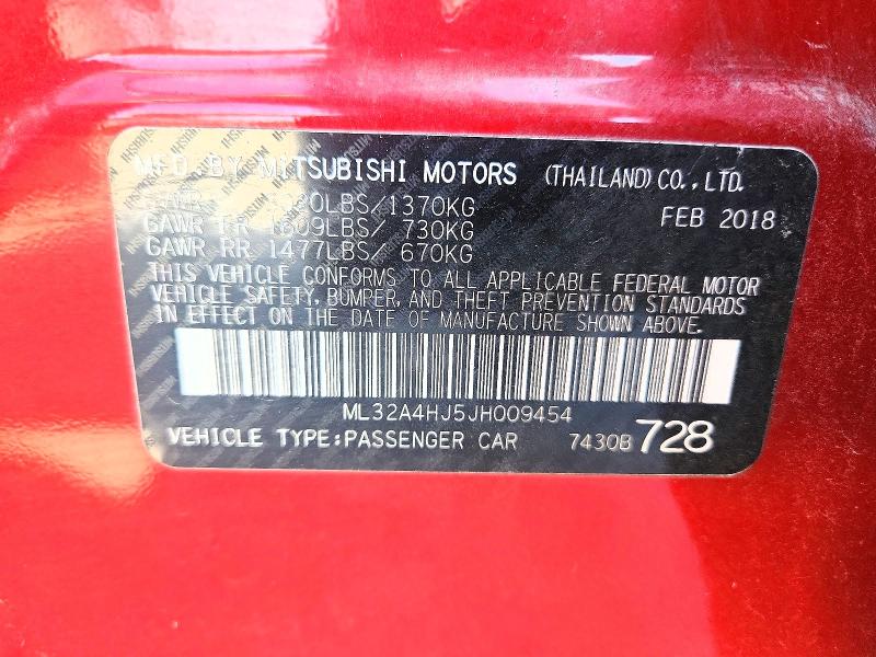 2018 Mitsubishi Mirage მანქანა იყიდება აუქციონზე, vin: ML32A4HJ5JH009454, აუქციონის ნომერი: 49935356