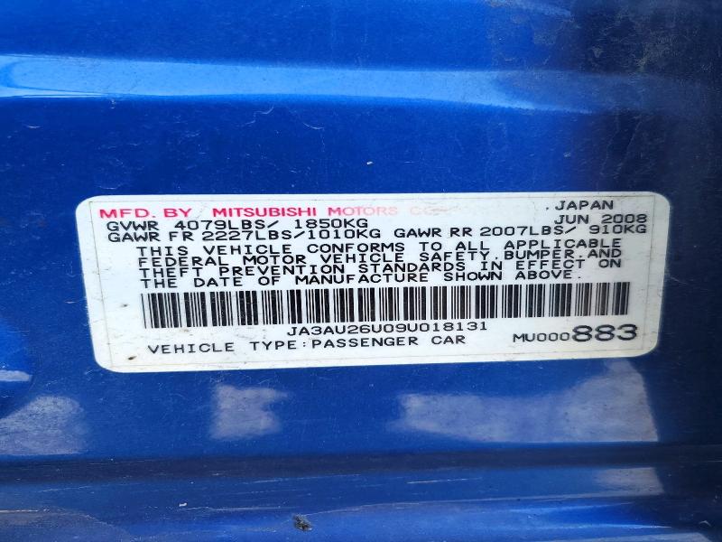 Продаж на аукціоні авто 2009 Mitsubishi Lancer, vin: JA3AU26U09U018131, номер лоту: 48235026