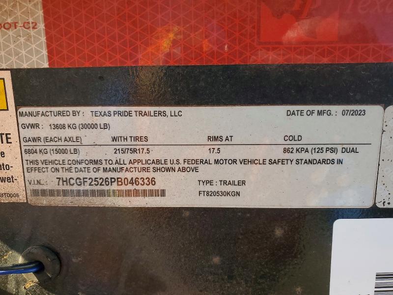 50125956 :رقم المزاد ، 7HCGF2526PB046336 vin ، 2023 Texas Pride Unknown مزاد بيع