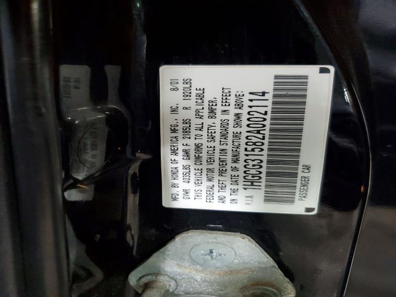 Aukcja sprzedaży 2002 Honda Accord, vin: 1HGCG31582A002114, numer aukcji: 51362666