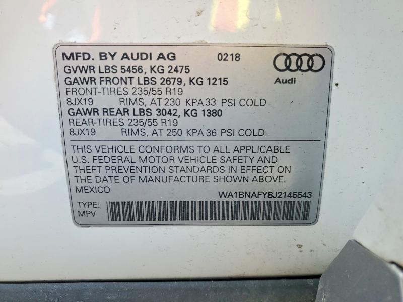 Aukcja sprzedaży 2018 Audi Q5, vin: WA1BNAFY8J2145543, numer aukcji: 50350536