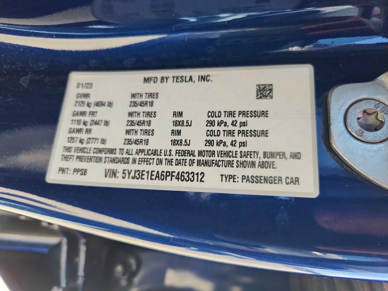 Продажа на аукционе авто 2023 Tesla Model 3, vin: 5YJ3E1EA6PF463312, номер лота: 51148646