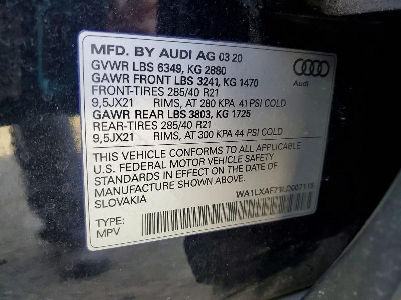 2020 Audi Q7 მანქანა იყიდება აუქციონზე, vin: WA1LXAF73LD007115, აუქციონის ნომერი: 49247886