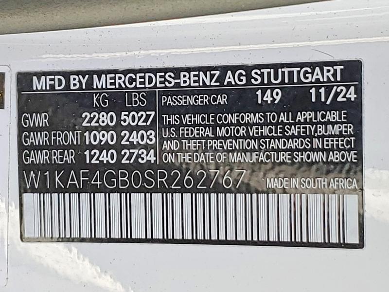 Aukcja sprzedaży 2025 Mercedes-benz C, vin: W1KAF4GB0SR262767, numer aukcji: 50791066