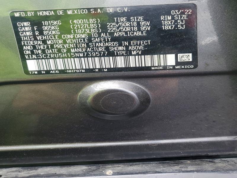 Aukcja sprzedaży 2022 Honda Hr-v, vin: 3CZRU5H15NM739577, numer aukcji: 50819746