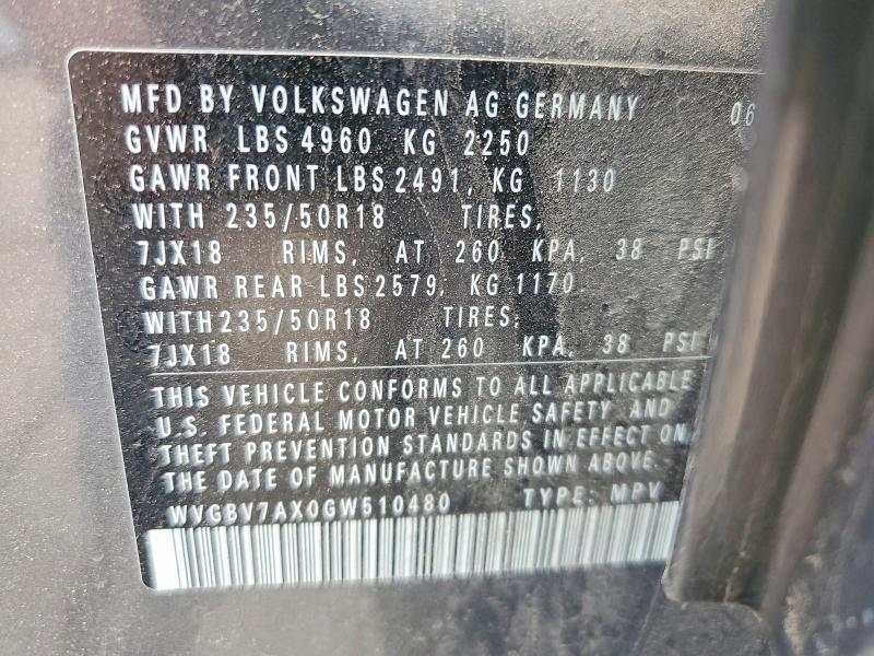 Продажа на аукционе авто 2016 Volkswagen Tiguan, vin: WVGBV7AX0GW510480, номер лота: 49857996