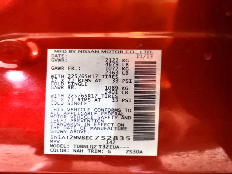 50353876 :رقم المزاد ، 5N1AT2MV8EC752835 vin ، 2014 Nissan Rogue مزاد بيع