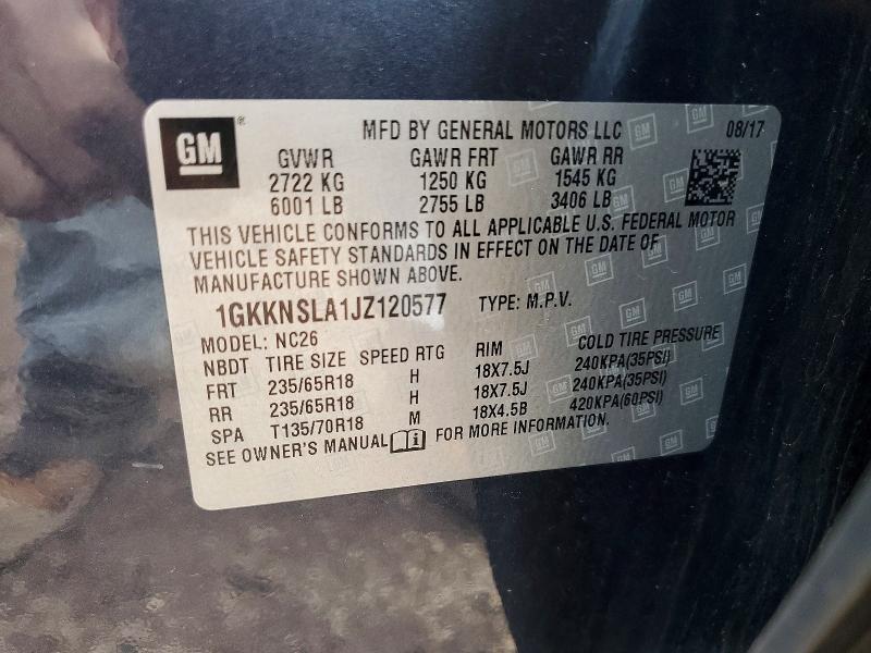 46492996 :رقم المزاد ، 1GKKNSLA1JZ120577 vin ، 2018 Gmc Acadia مزاد بيع