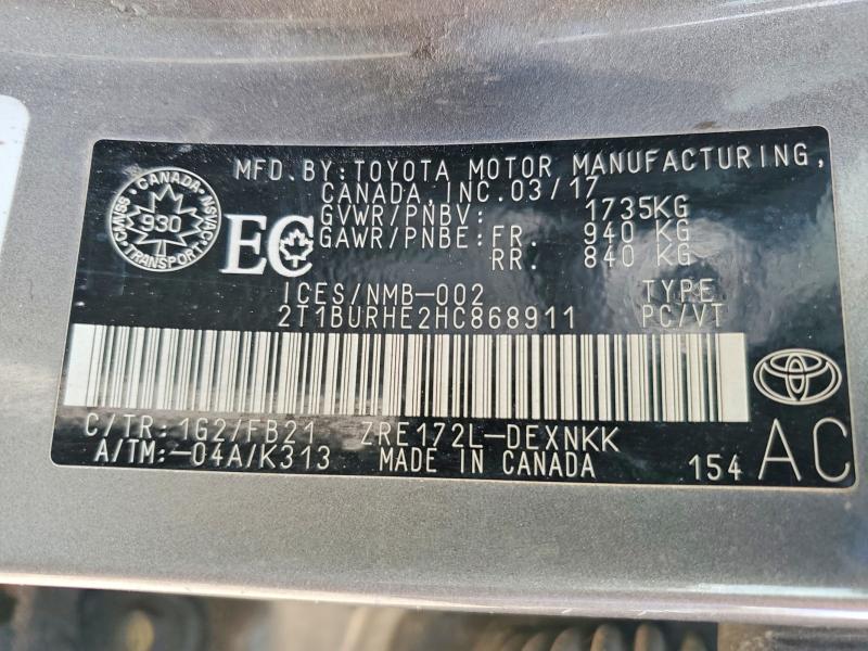 Продажа на аукционе авто 2017 Toyota Corolla, vin: 2T1BURHE2HC868911, номер лота: 50617996