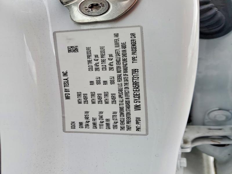 2024 Tesla Model 3 მანქანა იყიდება აუქციონზე, vin: 5YJ3E1EA5RF731799, აუქციონის ნომერი: 50466296