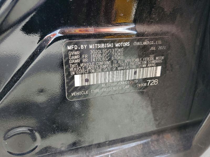 2021 Mitsubishi Mirage მანქანა იყიდება აუქციონზე, vin: ML32AUHJ0MH012539, აუქციონის ნომერი: 51009626