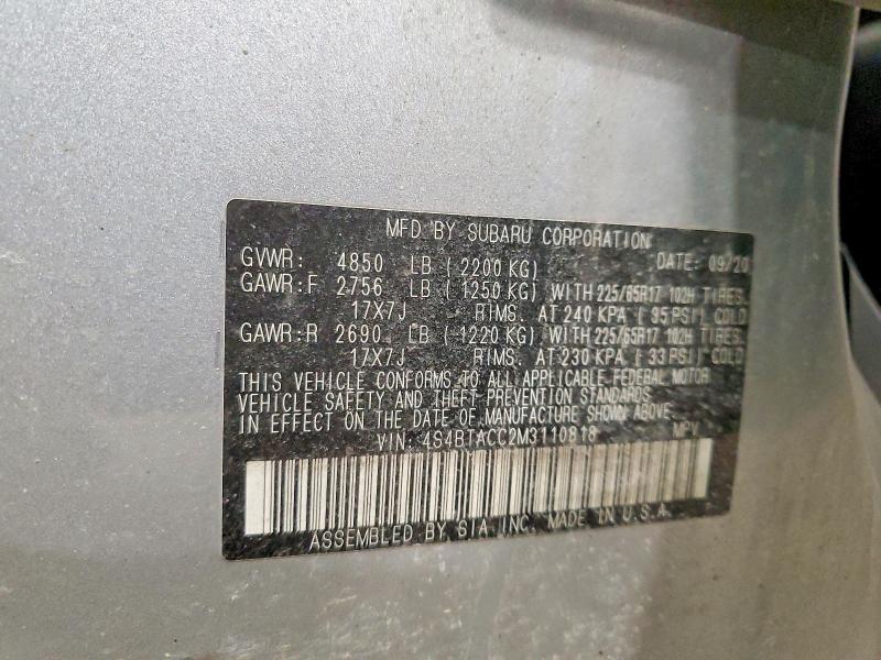 Aukcja sprzedaży 2021 Subaru Outback, vin: 4S4BTACC2M3110818, numer aukcji: 49115336