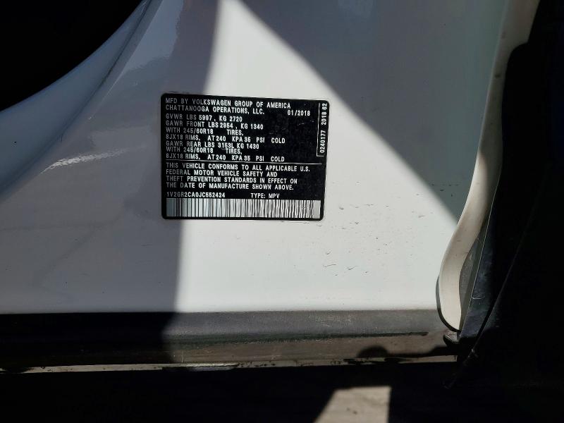 51516746 :رقم المزاد ، 1V2GR2CA0JC552424 vin ، 2018 Volkswagen Atlas مزاد بيع