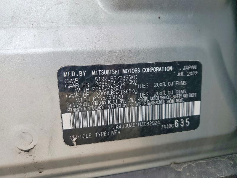 Auction sale of the 2022 Mitsubishi Outlander, vin: JA4J3UA81NZ082924, lot number: 51499776