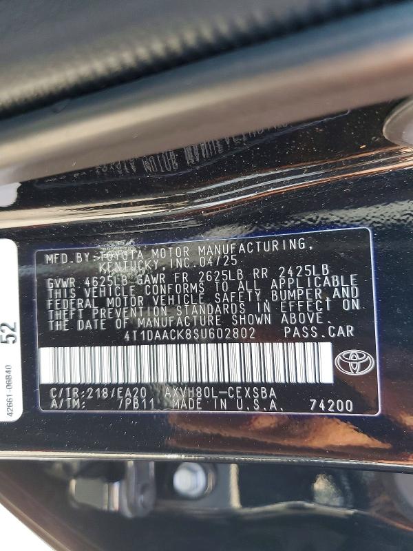 Aukcja sprzedaży 2025 Toyota Camry, vin: 4T1DAACK8SU602802, numer aukcji: 51303966
