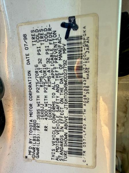 50758396 :رقم المزاد ، JT6HT00W9W0023792 vin ، 1998 Lexus Lx مزاد بيع