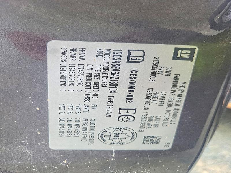 74077075 :رقم المزاد ، 1GCSKSEA6AZ130104 vin ، 2010 Chevrolet Silverado مزاد بيع