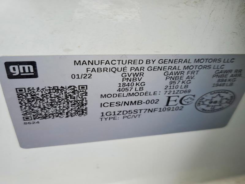 2022 Chevrolet Malibu მანქანა იყიდება აუქციონზე, vin: 1G1ZD5ST7NF109102, აუქციონის ნომერი: 48830446