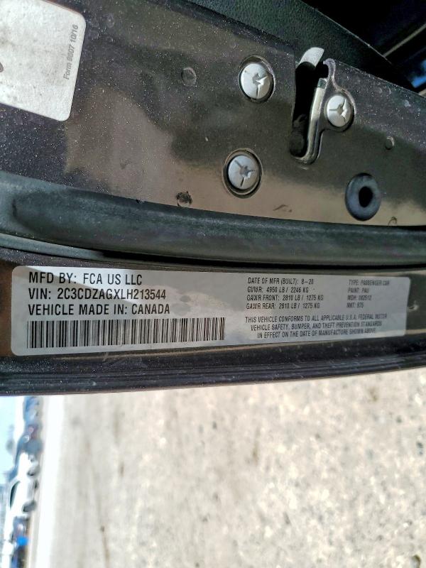 2020 Dodge Challenger მანქანა იყიდება აუქციონზე, vin: 2C3CDZAGXLH213544, აუქციონის ნომერი: 49154776