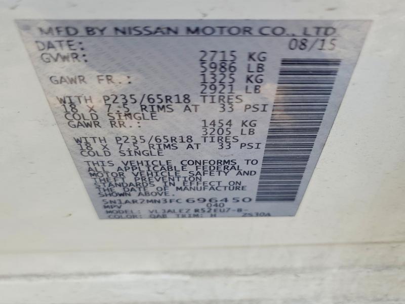 Продажа на аукционе авто 2015 Nissan Pathfinder, vin: 5N1AR2MN3FC696450, номер лота: 48233316