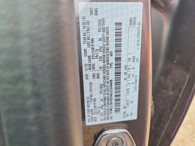 48426856 :رقم المزاد ، 1FMCU9H93NUC04408 vin ، 2022 Ford Escape مزاد بيع