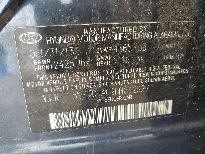 50845046 :رقم المزاد ، 5NPEC4AC2EH842927 vin ، 2014 Hyundai Sonata مزاد بيع