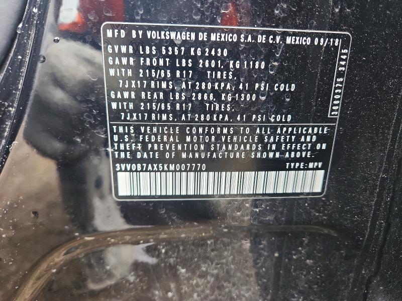 Aukcja sprzedaży 2019 Volkswagen Tiguan, vin: 3VV0B7AX5KM007770, numer aukcji: 50280696
