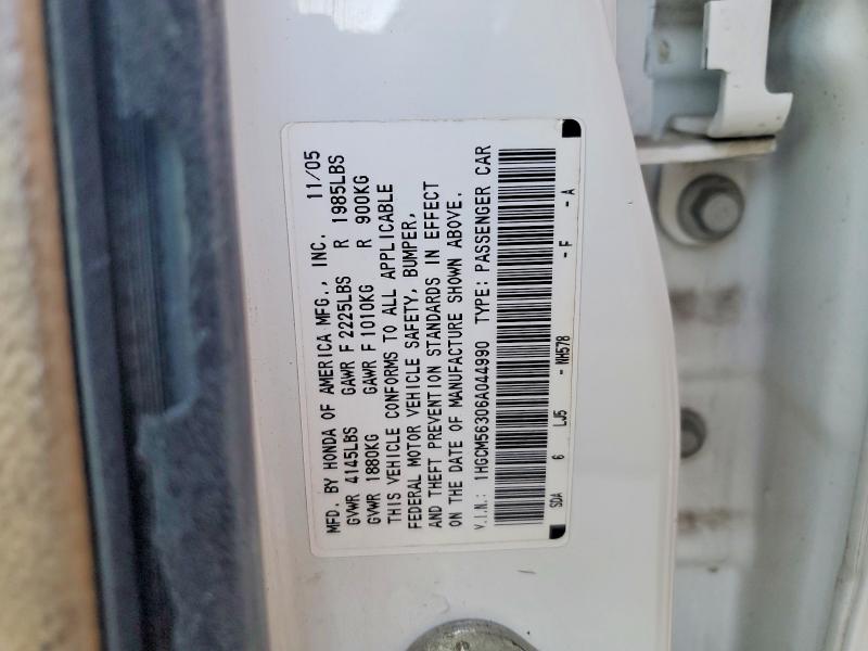 2006 Honda Accord მანქანა იყიდება აუქციონზე, vin: 1HGCM56306A044990, აუქციონის ნომერი: 50434656